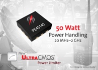 Peregrine Semiconductor’s PE45140 adjustable power limiter protects up to 50W pulsed RF input
