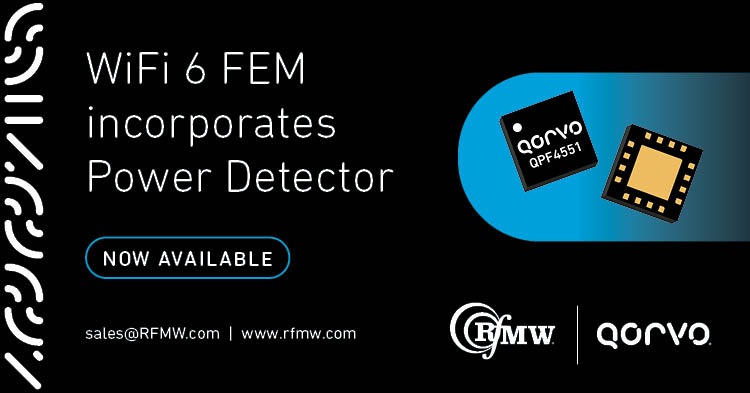 The Qorvo QPF4551 Wi-Fi 6 FEM offers a compact form factor with integrated matching, minimizing wireless access point layout area