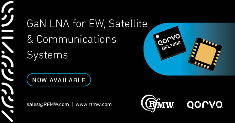 The Qorvo QPL1000 low noise amplifier covers 8 to 11 GHz with 27 dB small signal gain and 1.7 dB noise figure. 