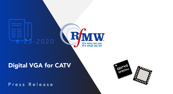 The Qorvo QPB0066 digital controlled variable gain amplifier features high linearity from 5 to 500 MHz and 63 dB of control range 