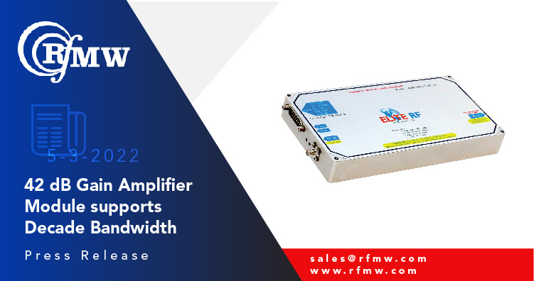 The Elite RF MB.106.0G404050 incorporates advanced, GaN on SiC technology to deliver 10 Watts of saturated power from 100 to 6000 MHz with a P1dB of 5 Watts