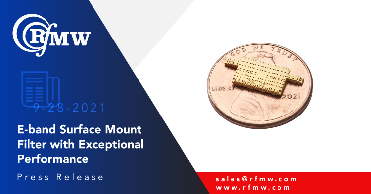 The PSF85B08W interdigital filter from Cubic Nuvotronics has a pass band of 81.0 to 89.0 GHz with 50 Ω characteristic impedance.
