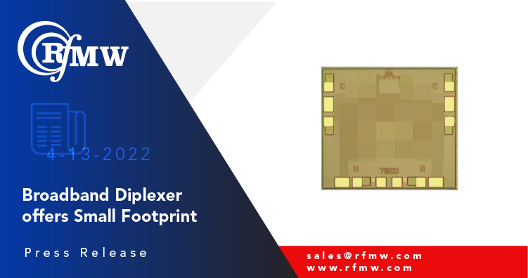 The Marki Microwave MDPX-0305 is a broadband passive MMIC diplexer capable of multiplexing low frequency DC to 3 GHz and high frequency 5 to 26.5 GHz signals.