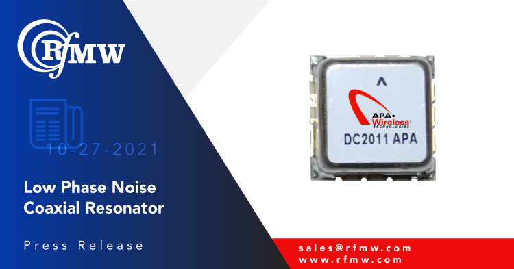 The APA Wireless R1150SMUA5CR Coaxial Resonator Oscillator delivers -128 dBc/Hz typical phase noise at 10 kHz offset at its operating frequency of 1150 MHz